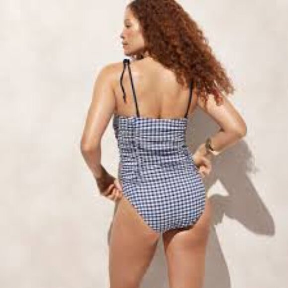 J.Crew Ruched tie-shoulder one-piece swimsuit in classic gingham - Picture 3 of 6